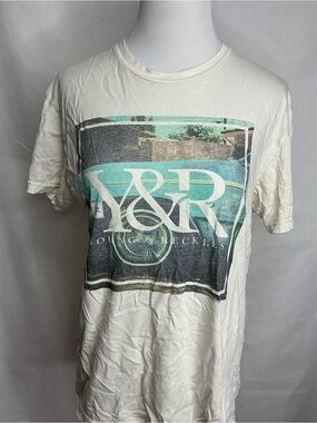 2241 - Young & Reckless White Tee with Turquoise and Black Graphic